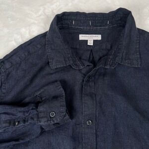 Banana Republic Mens XXL Tall Navy Blue 100% Linen Long Sleeve Button Down Shirt